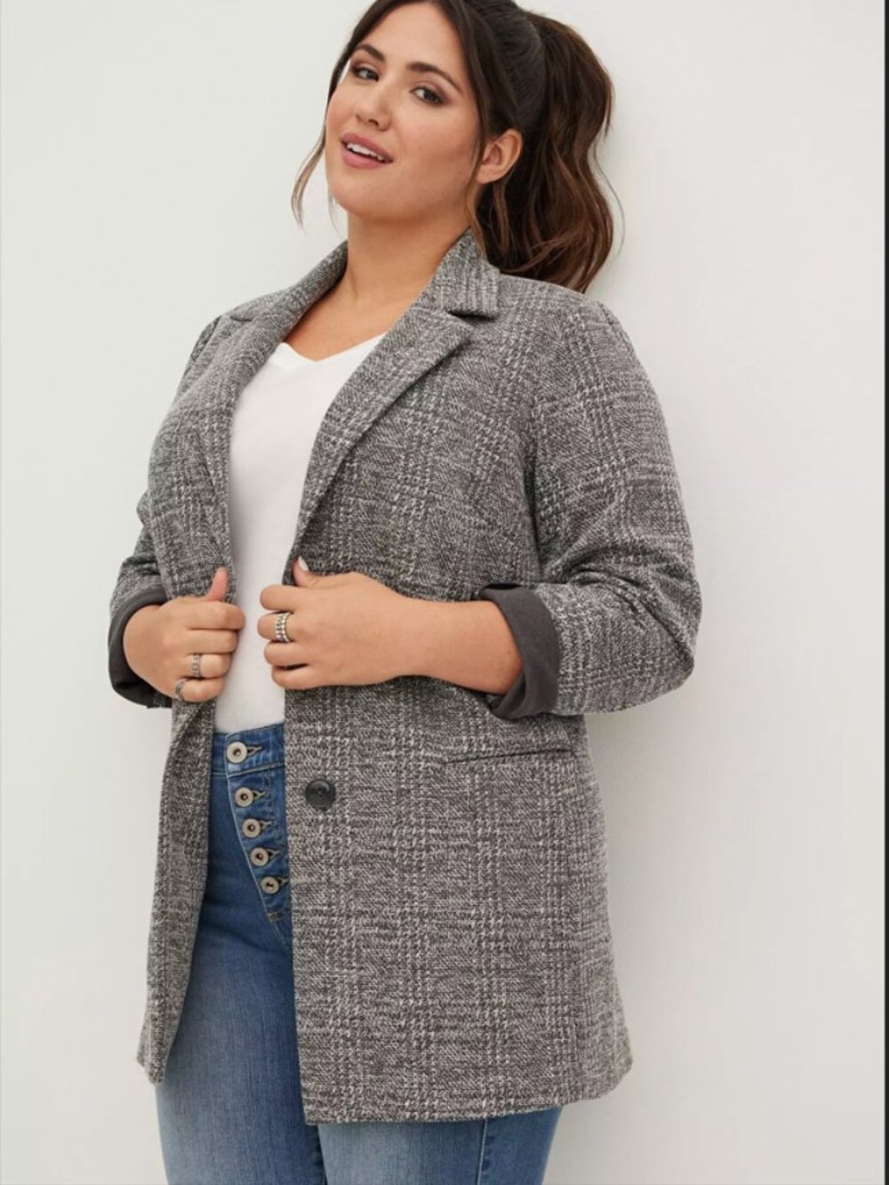 Torrid Studio Double Knit Boyfriend Blazer NWT Size 4 Charcoal Heather Plus Size